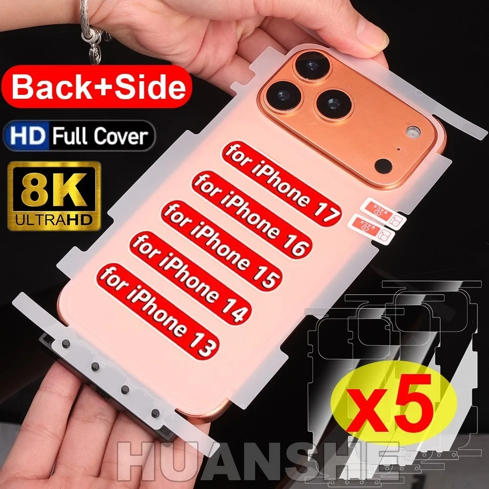 3-5PCS Full Cover Back Frame Hydrogel Film with Border Stickers HD Clear Protector for iPhone 17 17Air 16 15 14 13 Pro Max