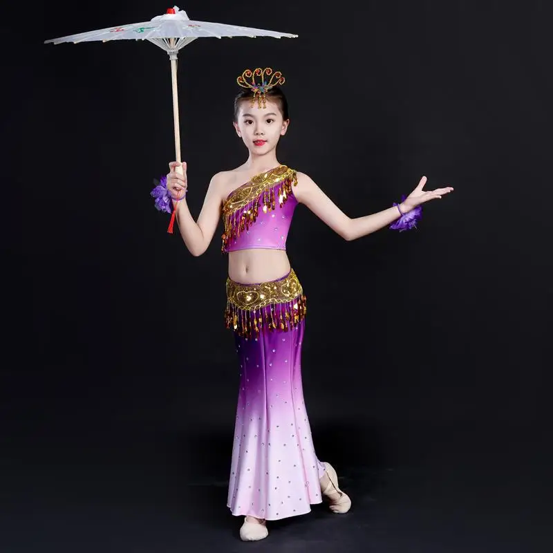 Children'S Dance Performance Outfit adual Tail Fi Tailed Skirt National Practice Skirt Girls' Peaco Dance Performance C...