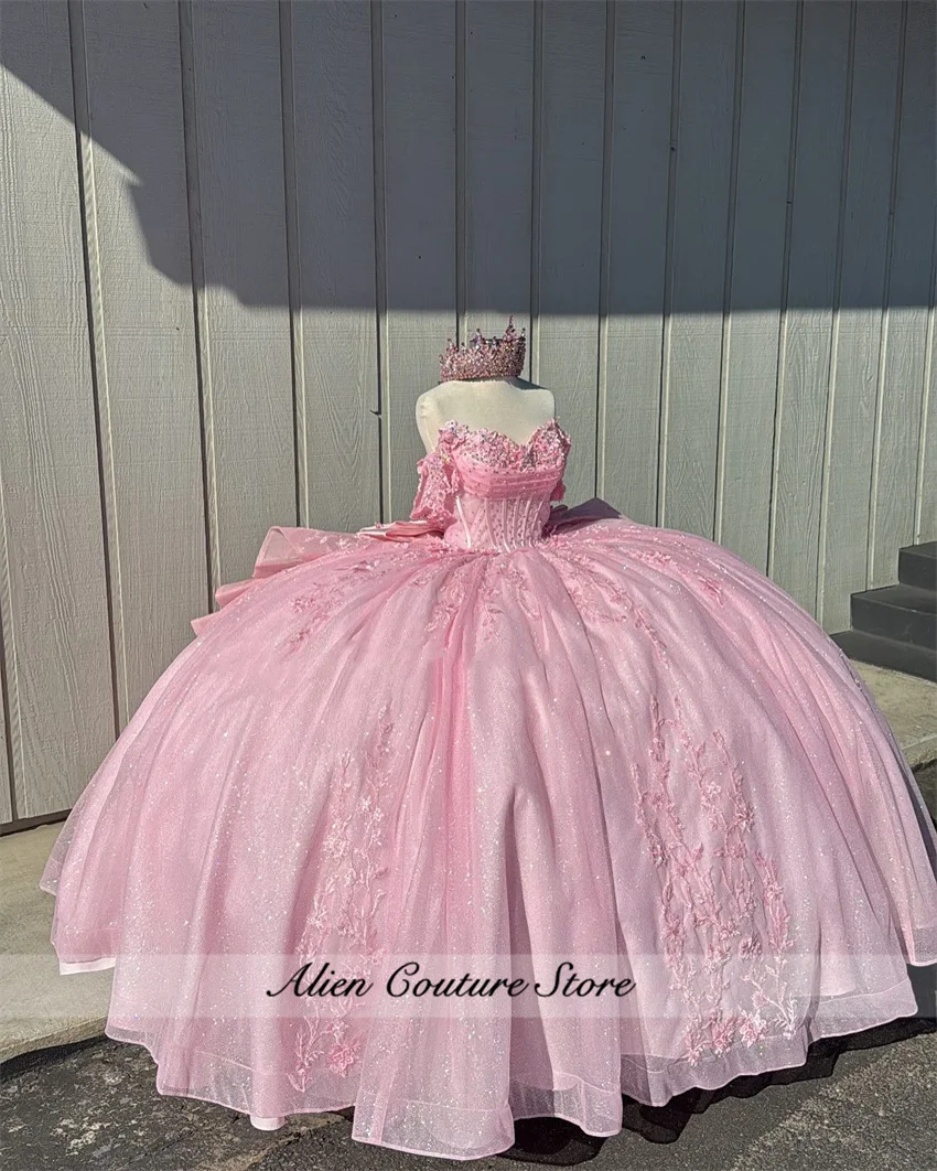 Rosa Prinzessin Sweet 16 Quinceanera Kleider Geburtstag Party Applikationen Korsett Kleid Ballkleid Vestido De 15 Jahre Maßgeschneidert