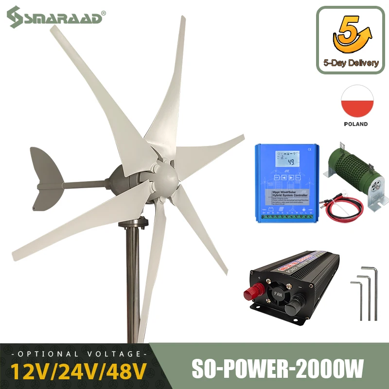 SMARAAD 2000W Wind Turbine Generator 12V 24V 48V Free Energy For Home Factory Farm Use Low Wind Speed