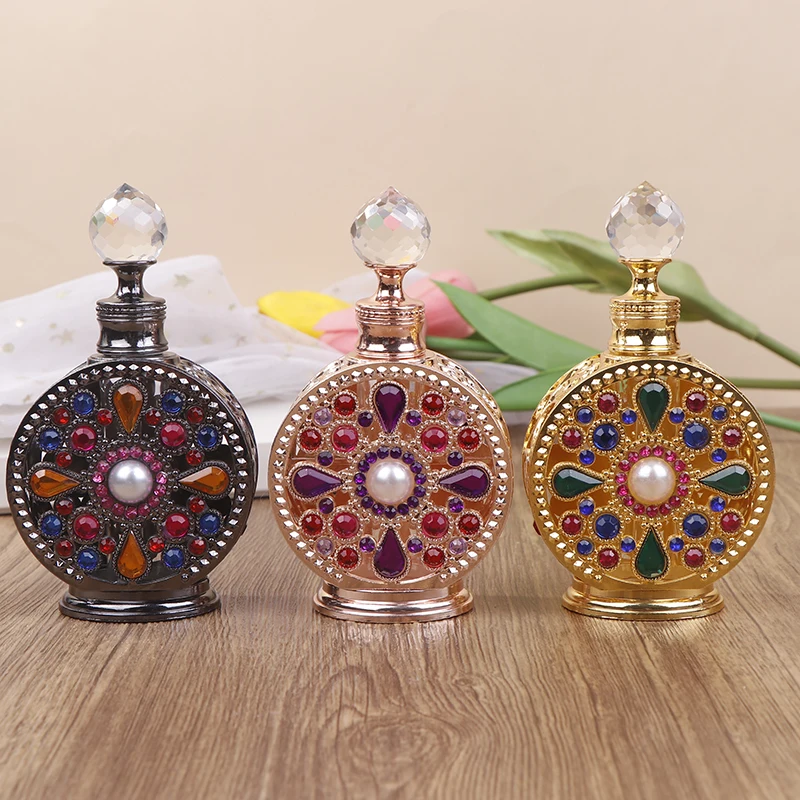 

1Pc 12ML Vintage Luxury Rhinestones Glass Perfume Bottle Essential Oil Bottle Storage Bottle Portable Cosmetic Empty Vials