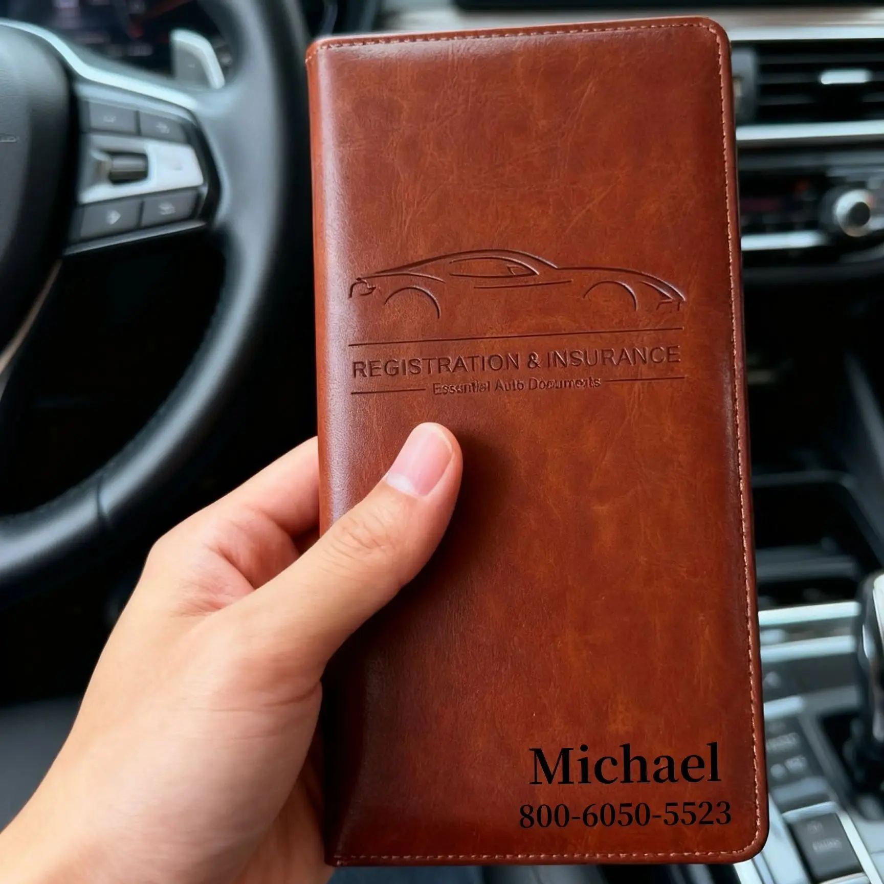 Customization Name Car Registration  Insurance Card Holder  Vehicle Glove Box Car Organizer  For Documents, Cards, License