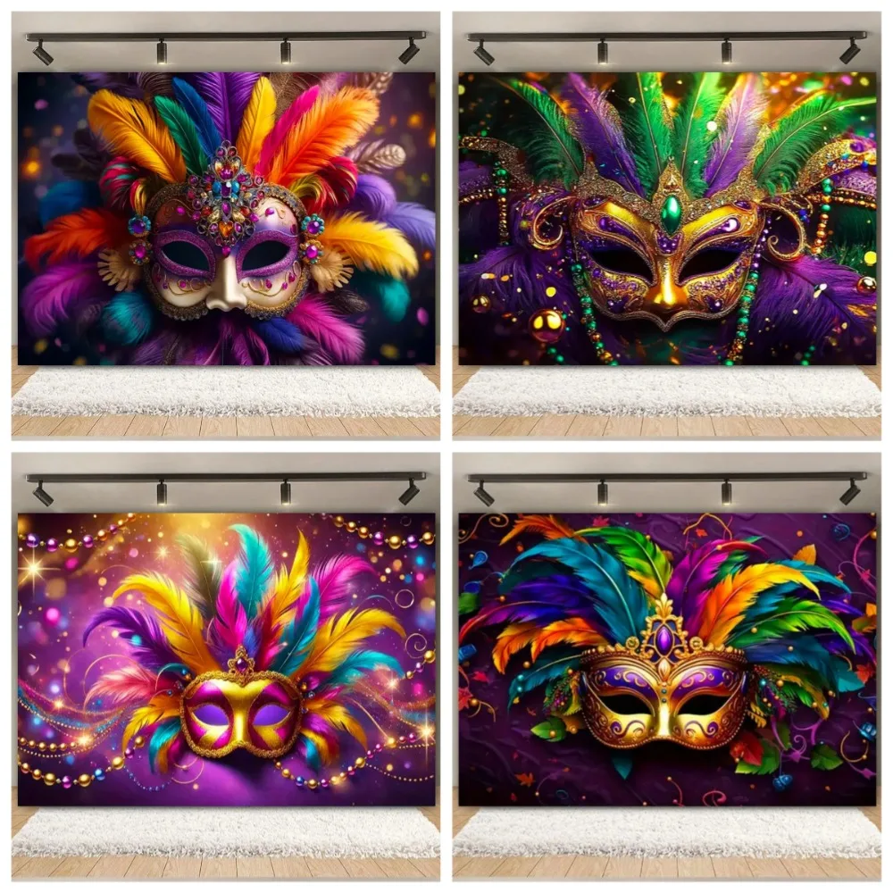 

Venice Carnival Makeup Ball Photography Background, Colorful Masks Carnival Party Decoration Photography Studio Background Props