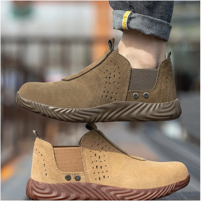 

Male steel toe cap anti smashing and anti piercing cow tendon wear-resistant and breathable welding safety protective shoes