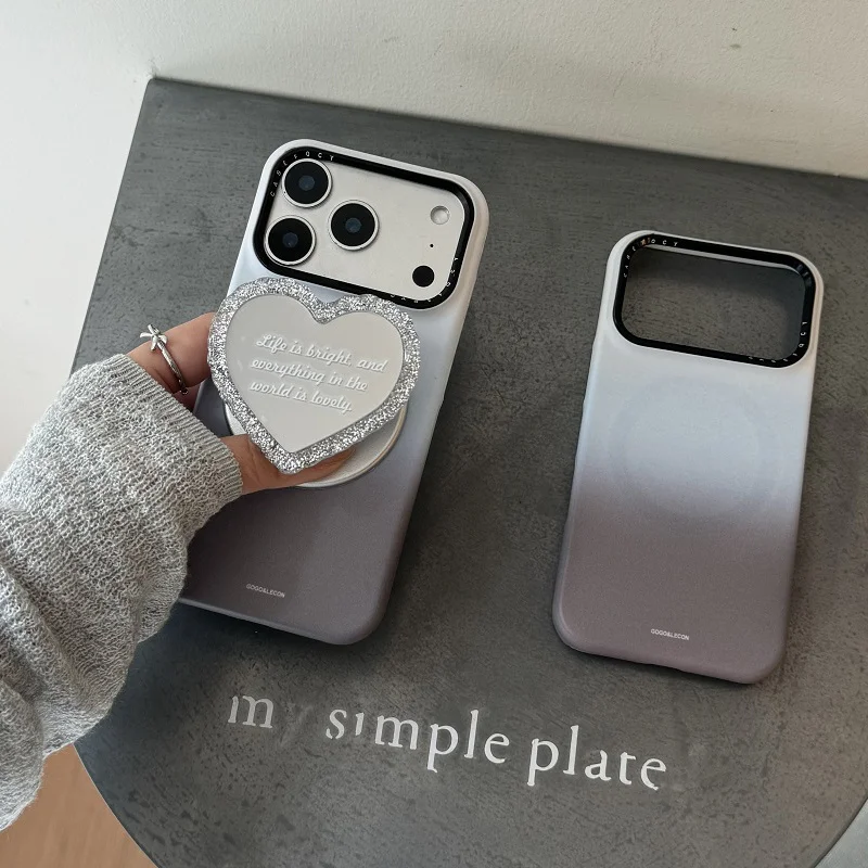 

Simple Blue Gray Gradient Color Magnetic Phone Case For iPhone 17 Pro 16 15 14 Pro Max Cover with Stand Hard Protective Cases Fu