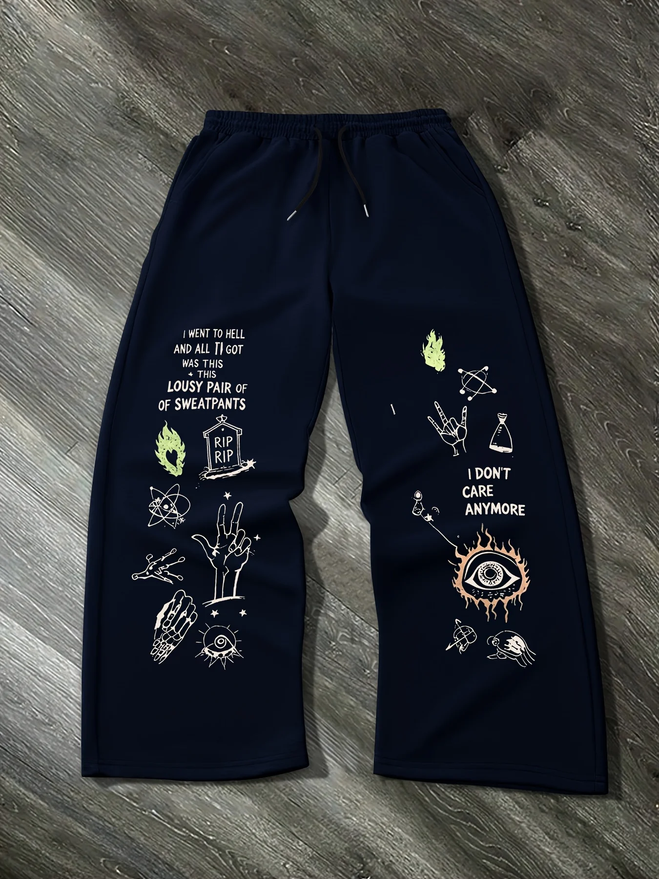 Men's double-sided multi-element gesture flame graffiti print running pants loose straight sports sweatpants trendy pants