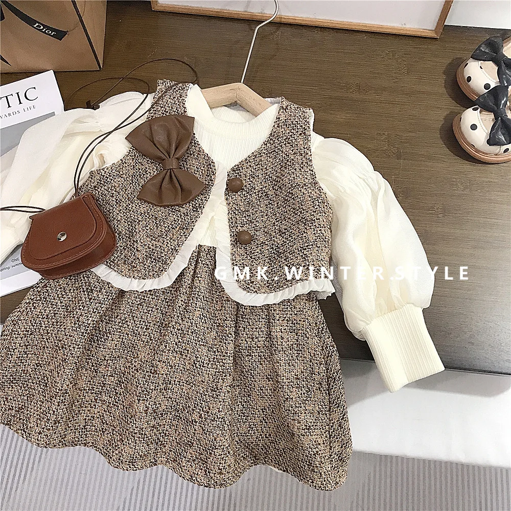 

Girls Dress Spring and Autumn New Kids Autumn Outfit Set Girls Autumn Vest Princess Skirt fashion