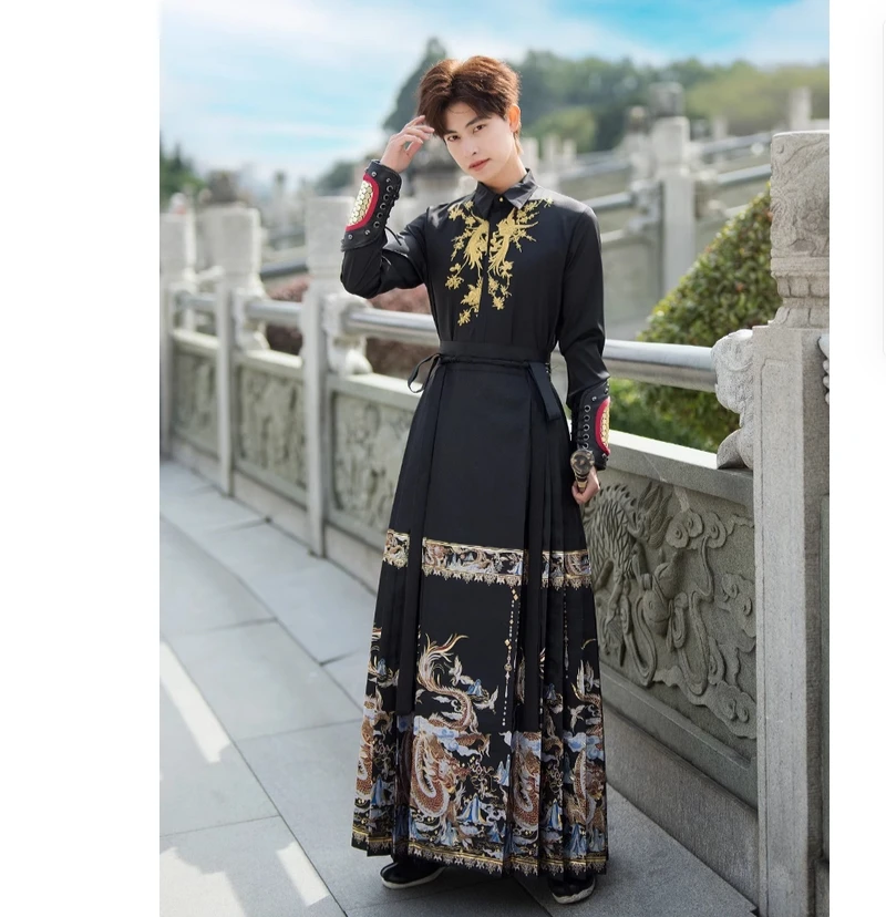 

Martial arts clothing, men's ancient costume clothing, men's horse face skirt, Hanfu set, spring and summer Tang clothing