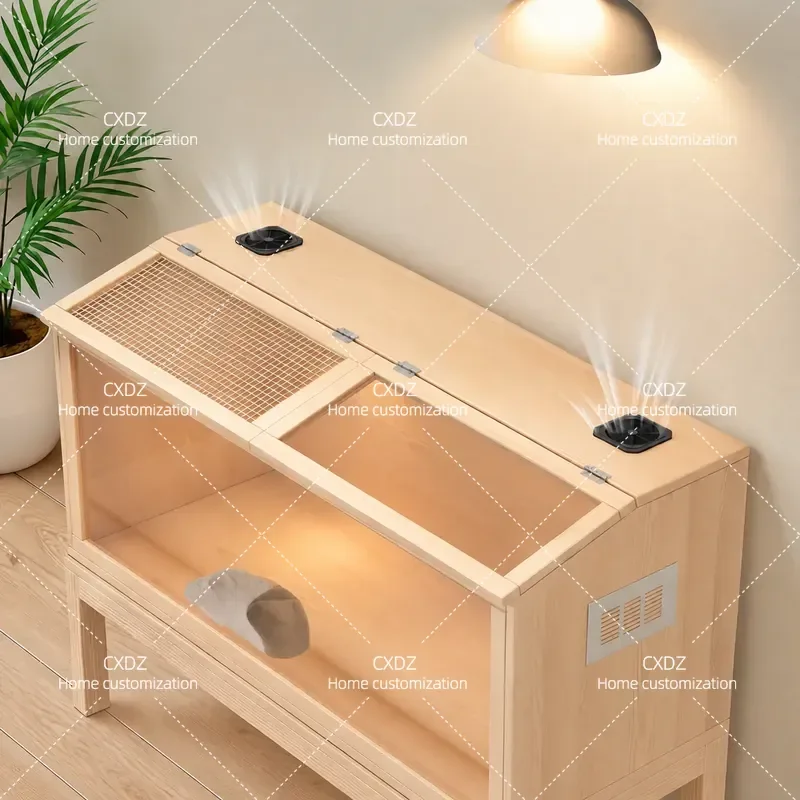 Hamster feeding box wooden antique household anti-escape transparent ornamental hut anti-gnawing luxury villa cage