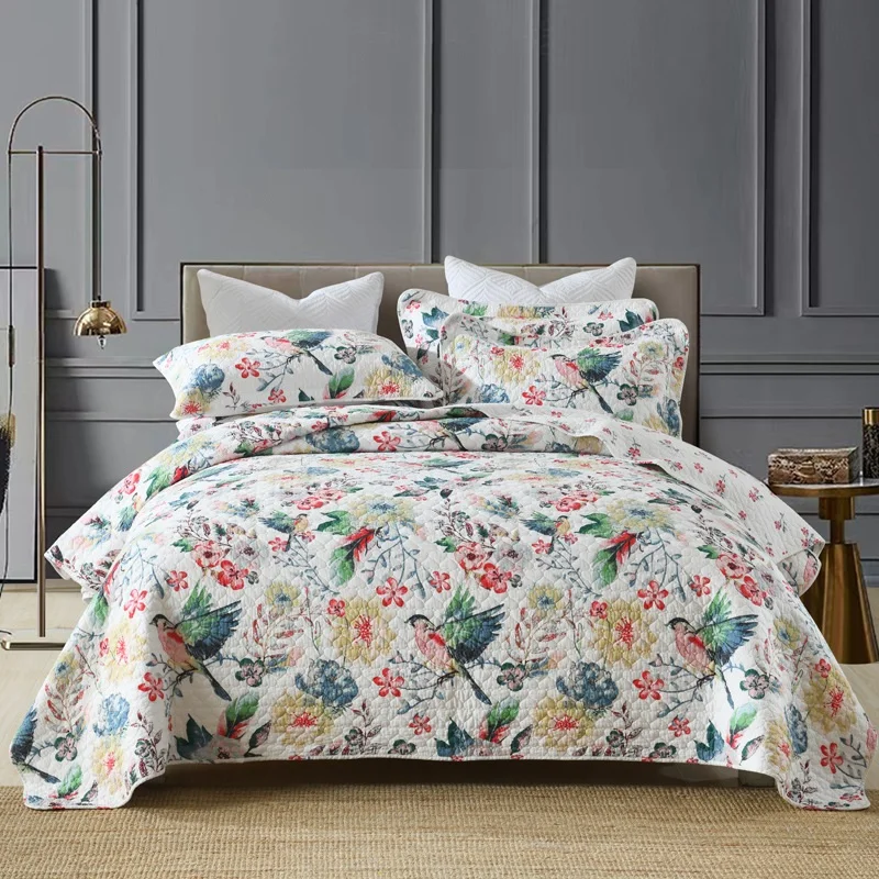 

Floral Cotton Quilt Set 3pcs Quilting Bedspread on Bed Quilted Blanket Queen Size American Coverlet Padding Bed Cover Comforter