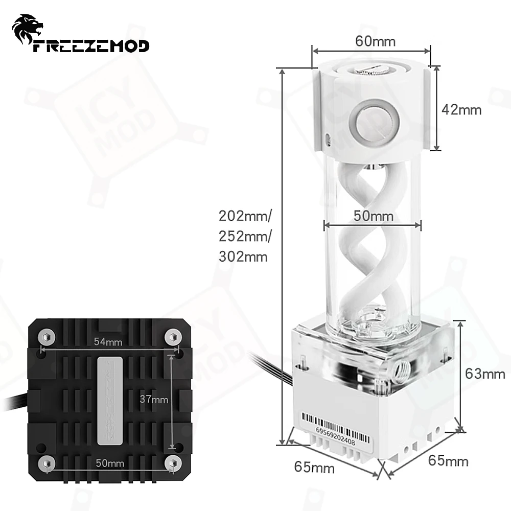 FREEZEMOD AIO Water Cooling DNA Helices Reservoir 3.5m Head 650L/H Flow 202mm/252mm/302mm Centrifugal Pump Tank PC MOD PUB-FS6MB