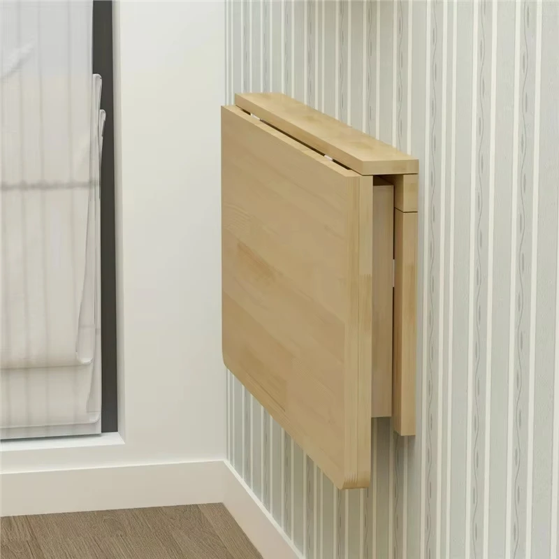 Wall Mounted Solid Wood Folding Table - Triangular Bracket Load-Bearing Waterproof Stain-Resistant Easy to Clean for Home Office