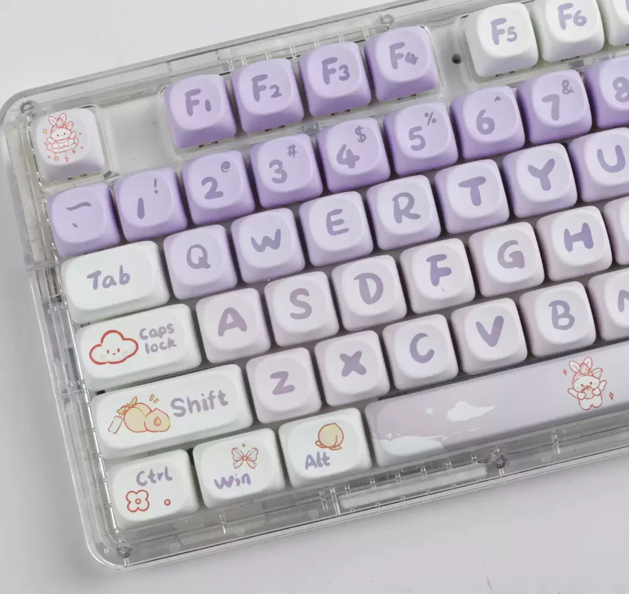 142-key Purple Bunny PBT Keycap Dye-Sublimation, MOA Profile Contour，Compatible with MX for  Keyboard Fit 61/64/68/87/96/104/108