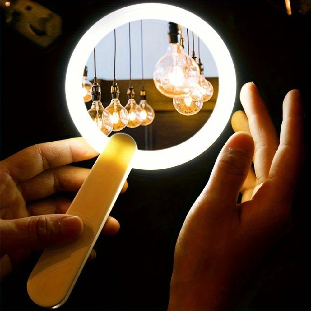 Specchio per trucco ricaricabile girevole con luci a LED Specchio pieghevole da viaggio portatile rotondo alimentato tramite USB