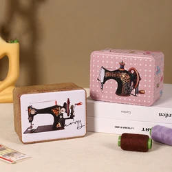 New Cartoon Sewing Rectangle Biscuits Storage Tin Box With Lid Tea Coffee Organizer Case for Money Coin Candy Jewelry Gift Box