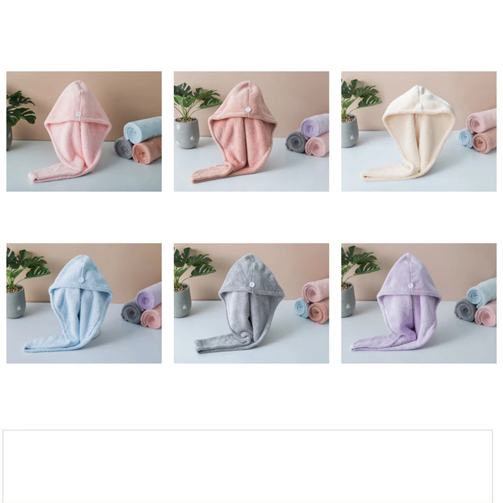 

Pink Hair Drying Cap Coral Absorbent Towel Home Travel Fast Dry Hair Wrap Button Secure Lightweight Portable