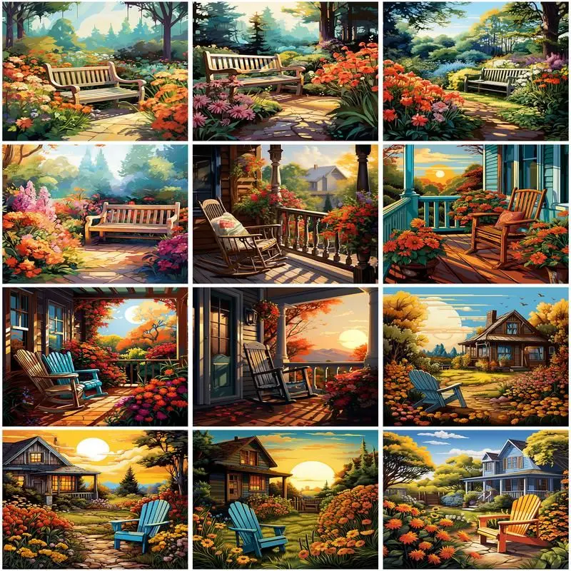 GATYZTORY Picture By Number Garden Scenery Drawing On Canvas HandPainted Gift Kits Wall Art DIY Painting By Number Home Decor