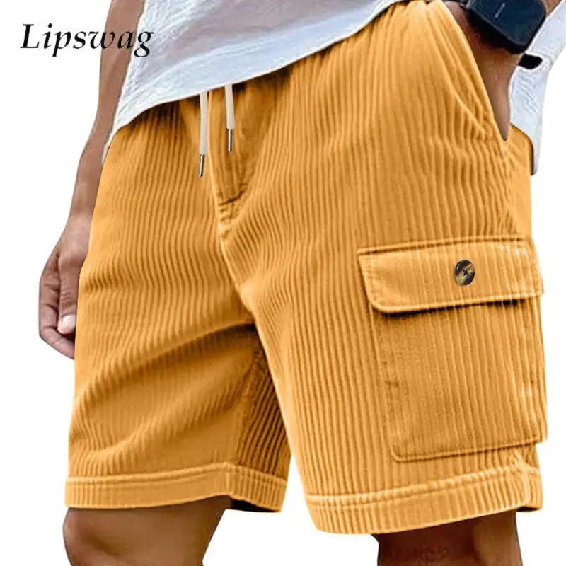 

Уличные повседневные вельветовые шорты-карго, мужские летние модные шорты с несколькими карманами, повседневные мужские однотонные прямые короткие брюки для отдыха