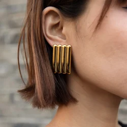 INS Glossy Stainless Steel Women's Earrings Trendy Glossy Stripes Stud Earrings Fashion Party Jewelry Popular Accessories