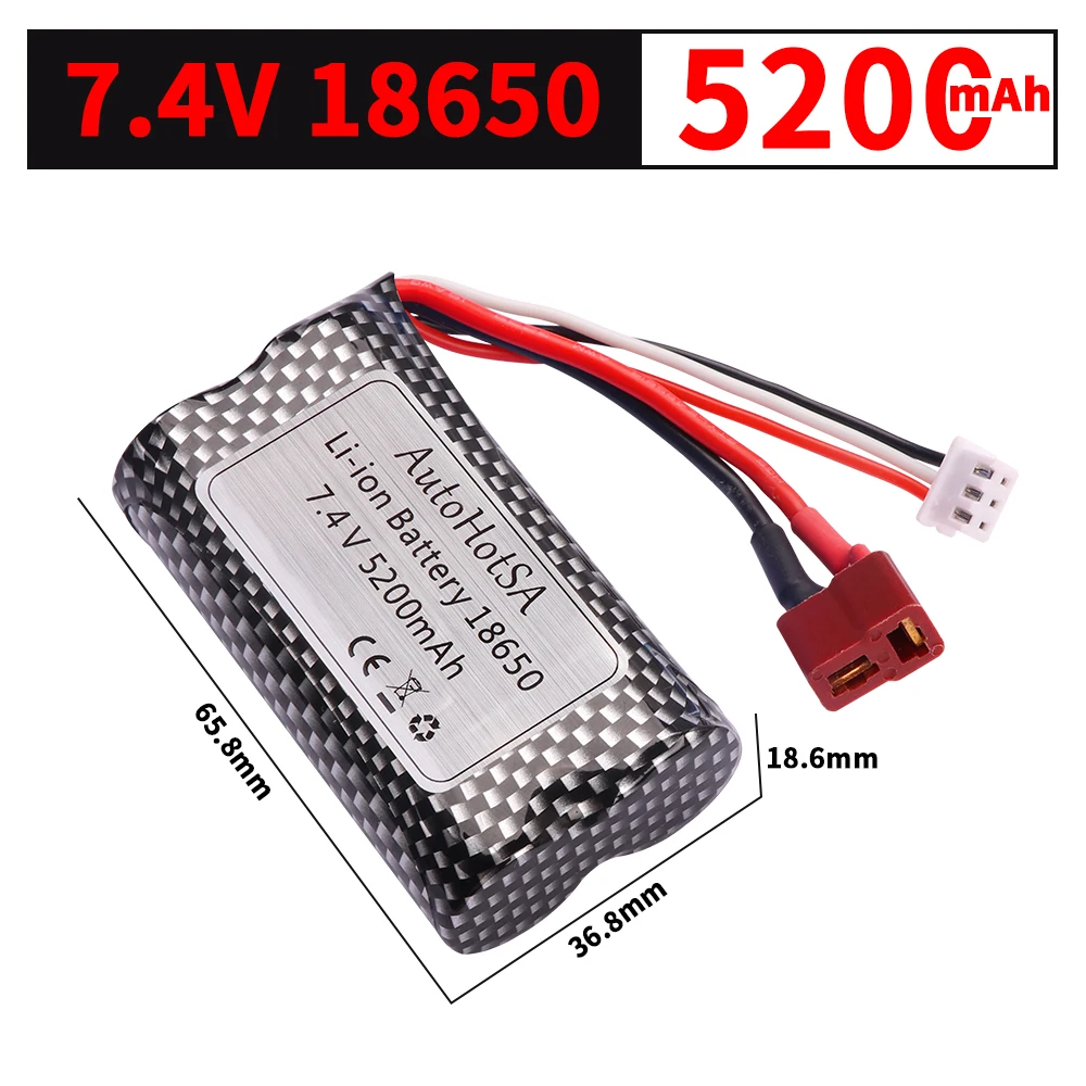 Li-ion Battery 7.4V 5200mAh 18650 For Wltoys 10428 /12428/12423 RC Car Parts 2s 7.4v Battery For Wltoys 144001 A959-B A969-B Q46