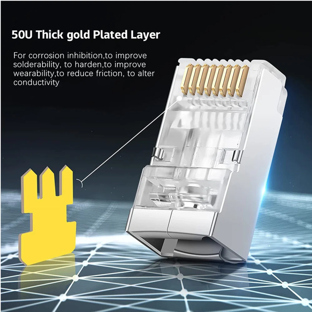 Shielded RJ45 Cat6 Cat 6A Pass Through Connecto Gold Plated 8P8C RJ45 Connectors Modular Plug Crimp End Ethernet Cable