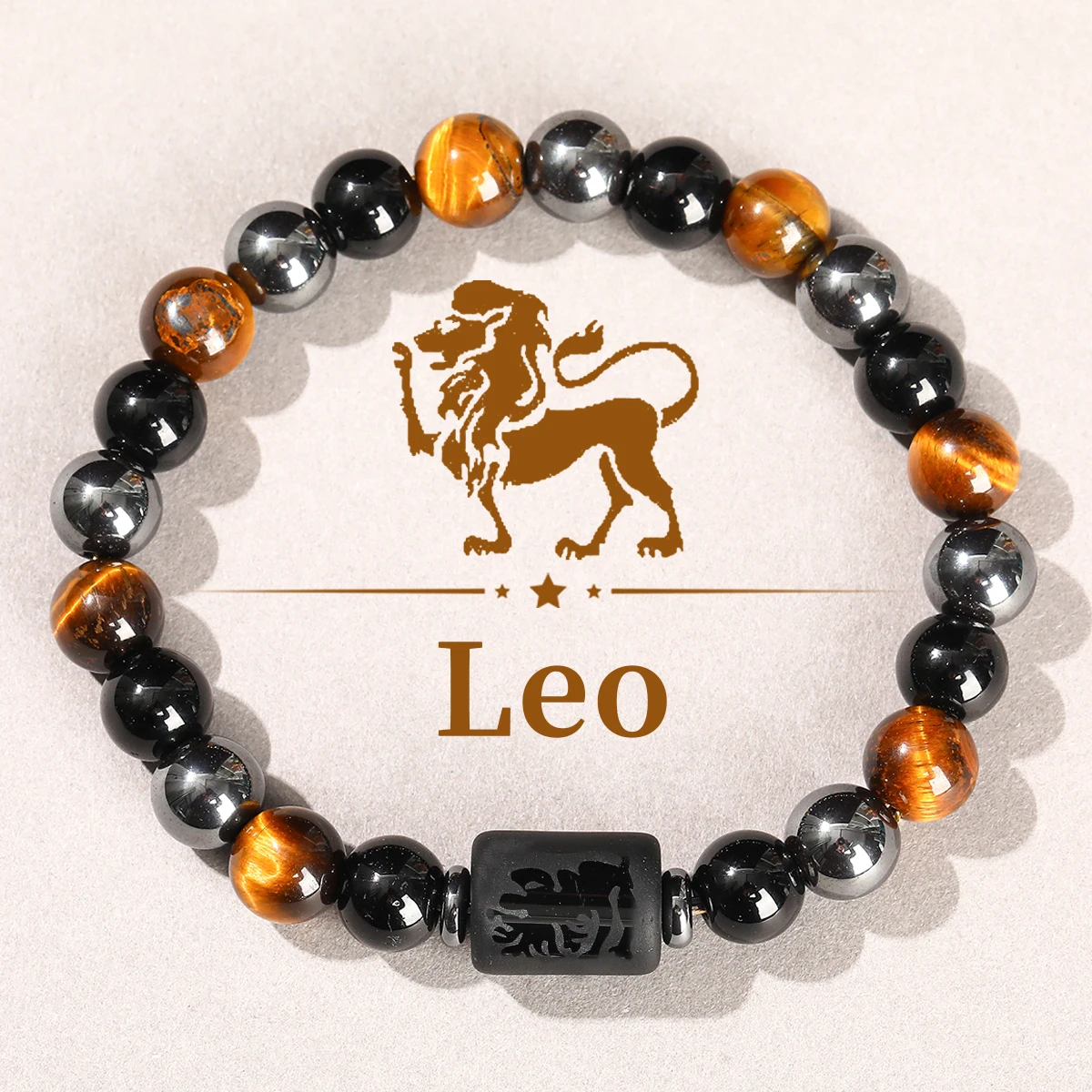 12 Zodiac Yellow Tiger Eye Black Obsidian Romantic Couple Bracelets for Leo and Sagittarius,Jewelry Gifts for Family and Friends