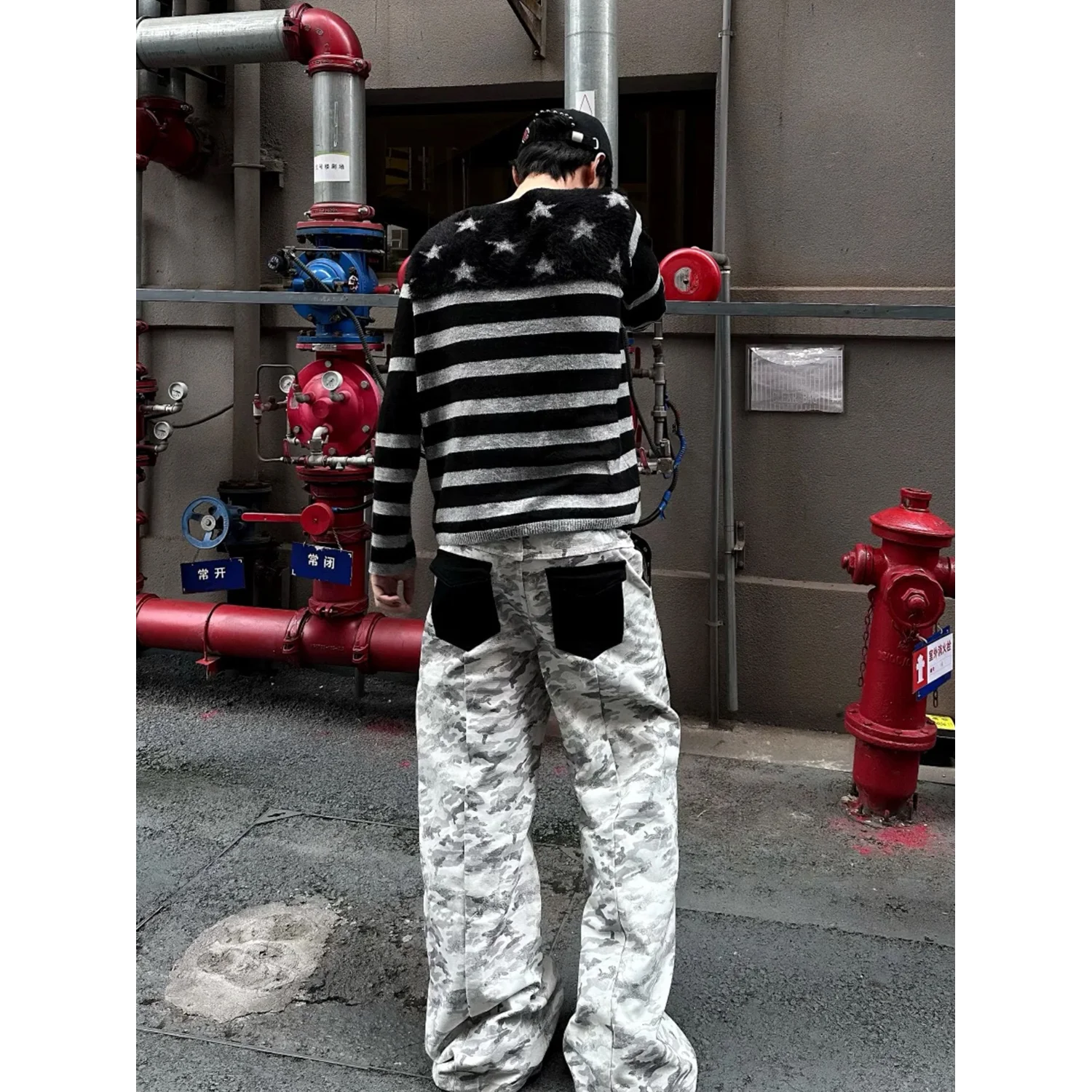 Men's Splicing Design Contrasting Color Pockets Pants Street Style Cool Boy Spring Sweatpants Male Vintage High Waist Trousers