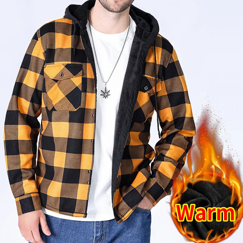 Autumn and winter men plus fleece thickened red plaid outside wearing long-sleeved shirt United States code non-ironing casual