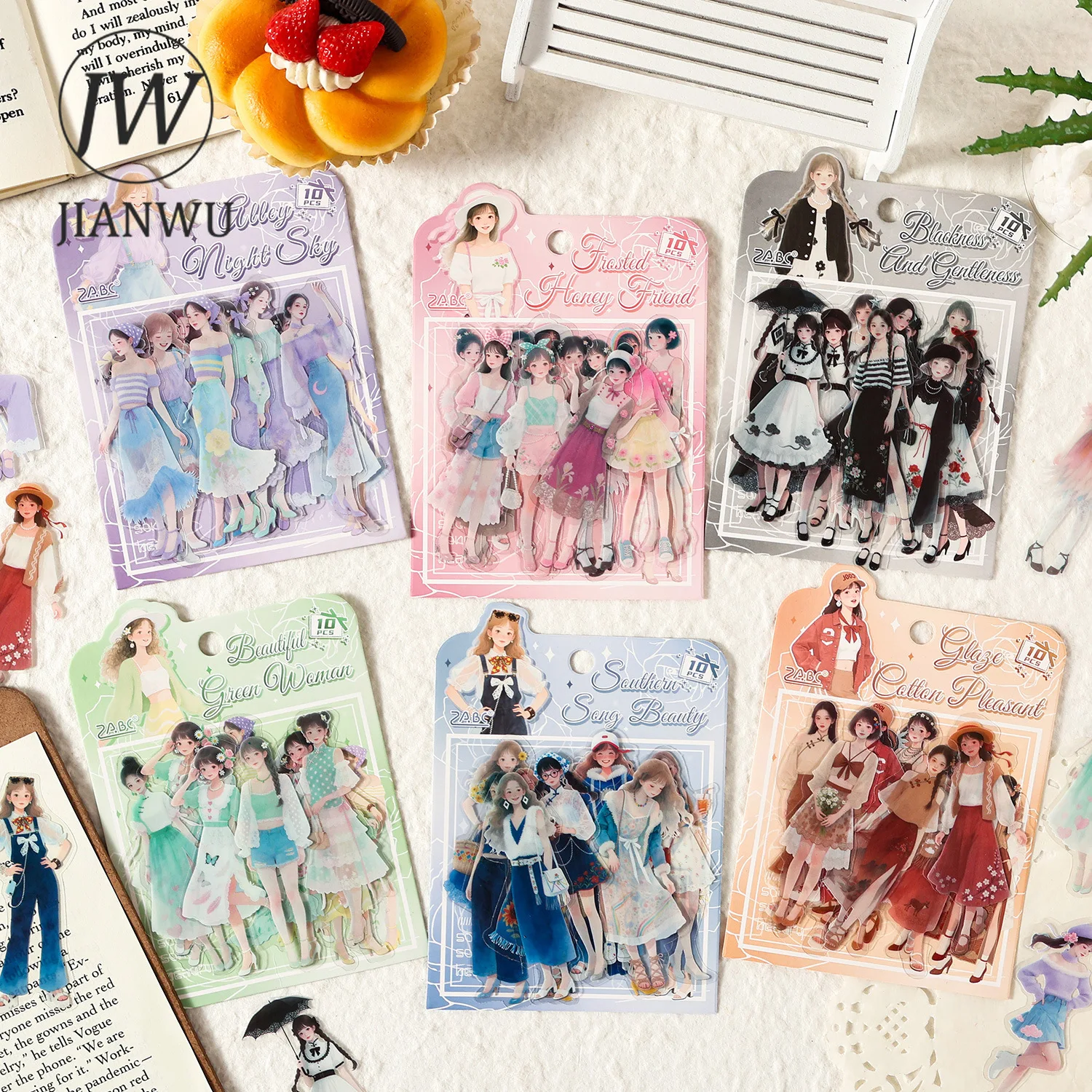 JIANWU Serene Peninsula Series Cute Girl Character Landscape Material Collage PET Sticker Creative DIY Journal Stationery