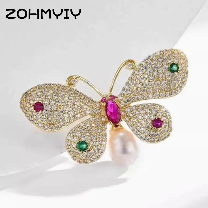 Fashion Rhinestone Pearl Butterfly Brooches For Women Dress Clothing Coat Jewelry Party Accessries Gifts