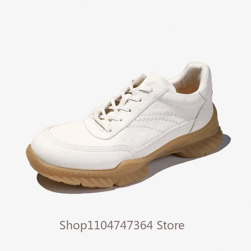 Designer Washed Horsehide Casual Shoes Men's Thick Sole Height Increasing British Sport Genuine Leather Shoes Male Oxfords