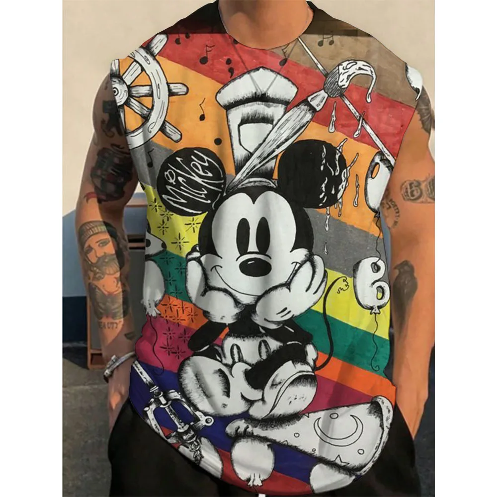 Men Bodybuilding Tank Tops Gyms Workout Fitness Disney Mickey Mouse Running Clothes Stringer Singlet Male Summer Casual Vest