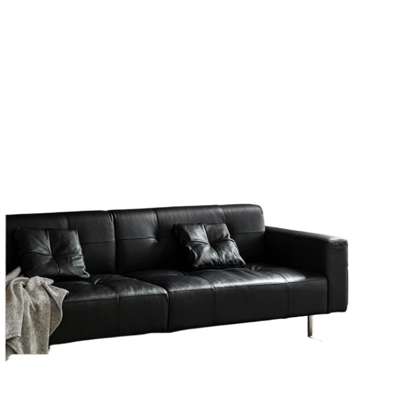 

Medieval style, black first layer cowhide, straight row small apartment sofa
