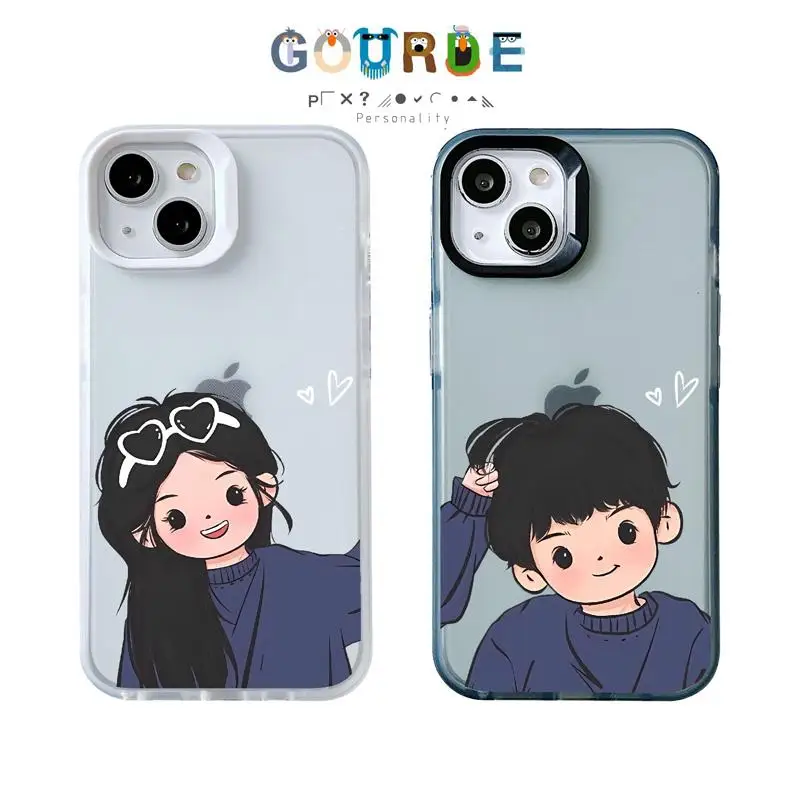 

Gourde Cute Couple Casing Crooked Head Pattern Phone Case for Iphone 15 14 12 13 11 Pro Max IP 7 8 Plus Iphon X XS XR Xs Max