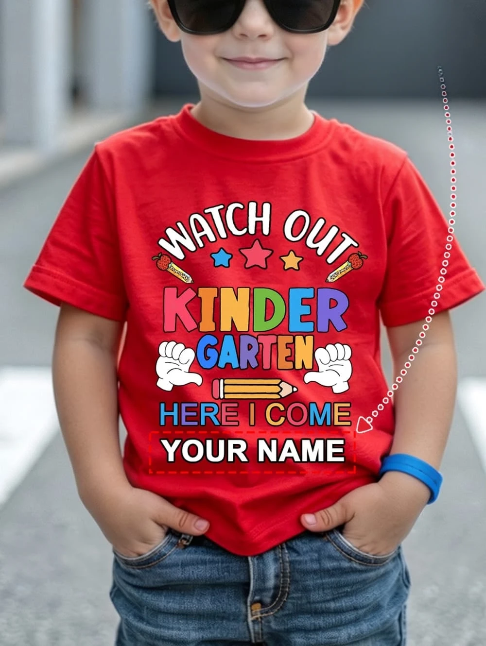 Personalized Watch out Kindergarten Here I Come T-Shirt Custom Name Boys Girls Short Sleeve T-Shirt Back to School Children Top