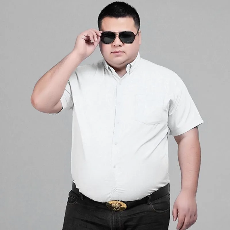 

Plus-size Men Fashion Shirts Sunmmer Solid Color Short-sleeved Shirt Single Row Buckle Loose Solid Color Casual Breathable Tops