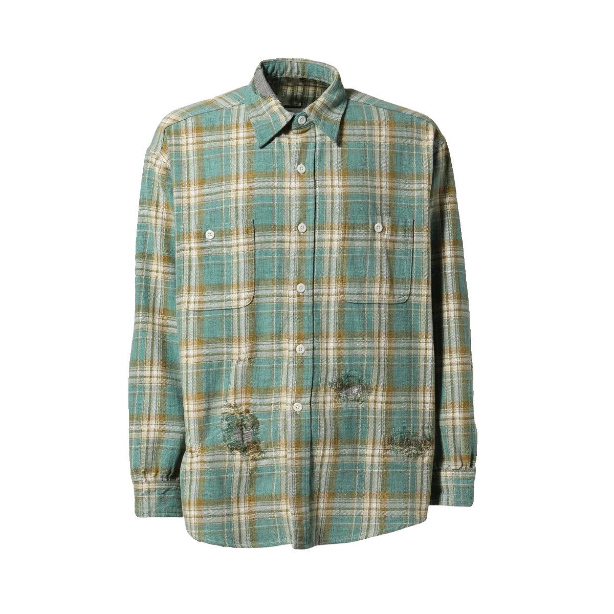 Flannel Checkered Shirts Damaged and Worn Out Japan Vintage Shirts for Men
