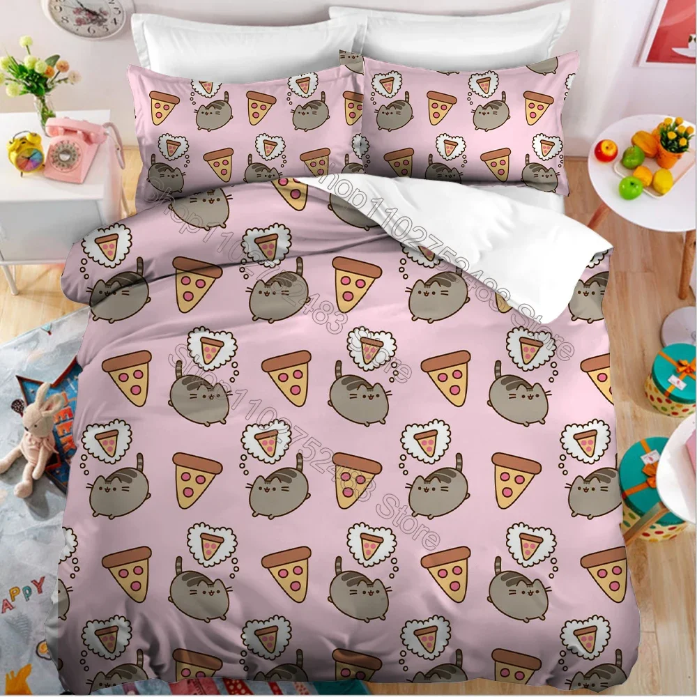 Pusheen Bedding Set Kawaii Pillowcase Quilt Cover  Anime Bedclothes Cartoon Printed Quilt Cover Duvet Child Bedroom Decoration