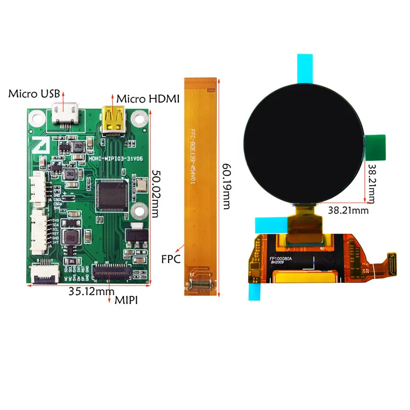 1.39 Inch 454x454 AMOLED Color Circular LCD Screen MIPI Interface With HDMI Driver Board LCD