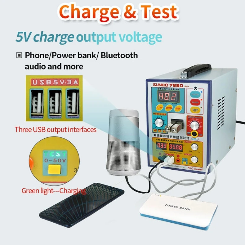 

SUNKKO Battery Spot Welder 769D 0.05-0.2mm 3.2KW With Hand-held Spot Welding Pen 70BN for Battery Pack