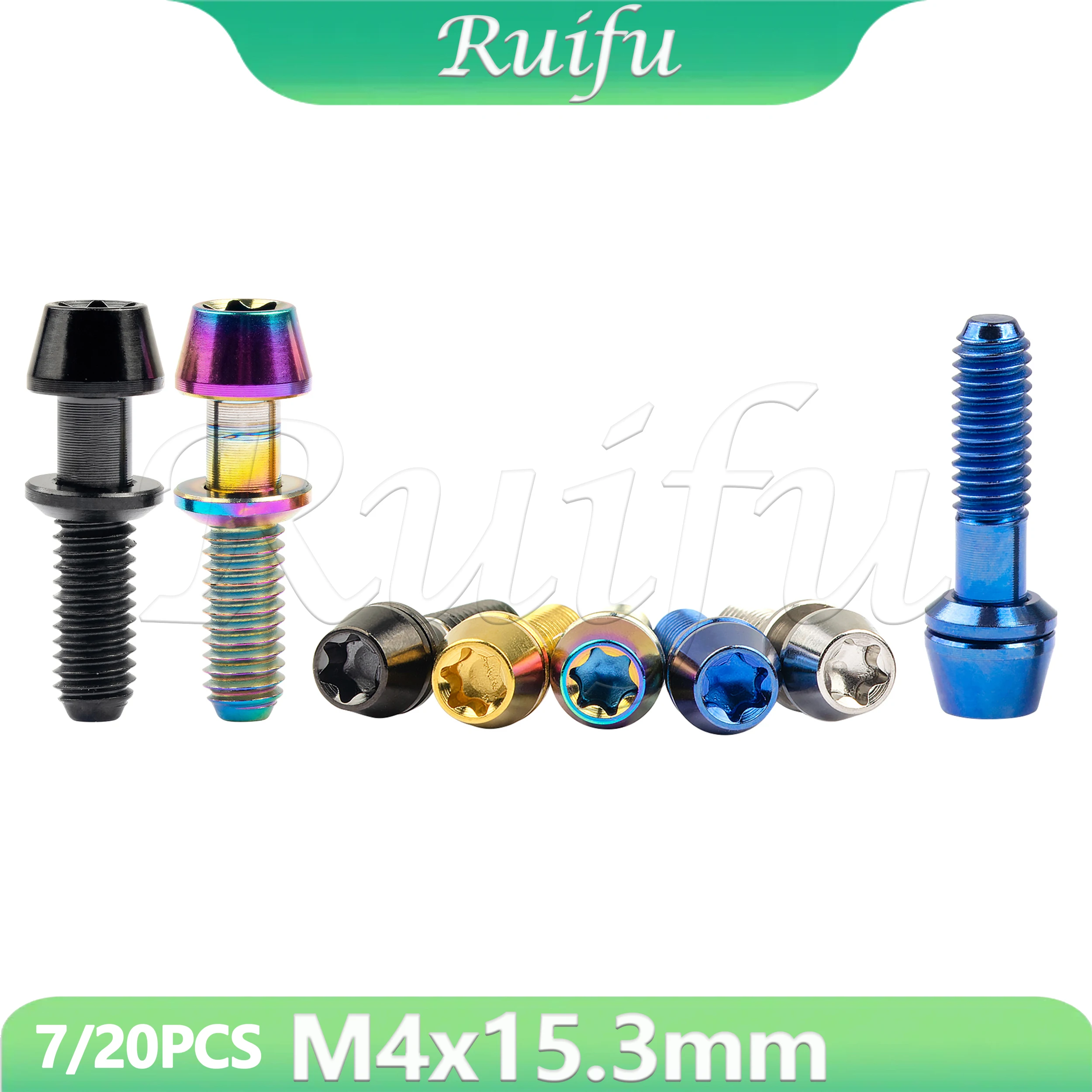 Parafusos de Titânio Ruifu 7/20PCS M4x15.3mm Torx T20 com Cabeça Cônica e Arruelas para Guidão de Bicicleta Ritchey C260