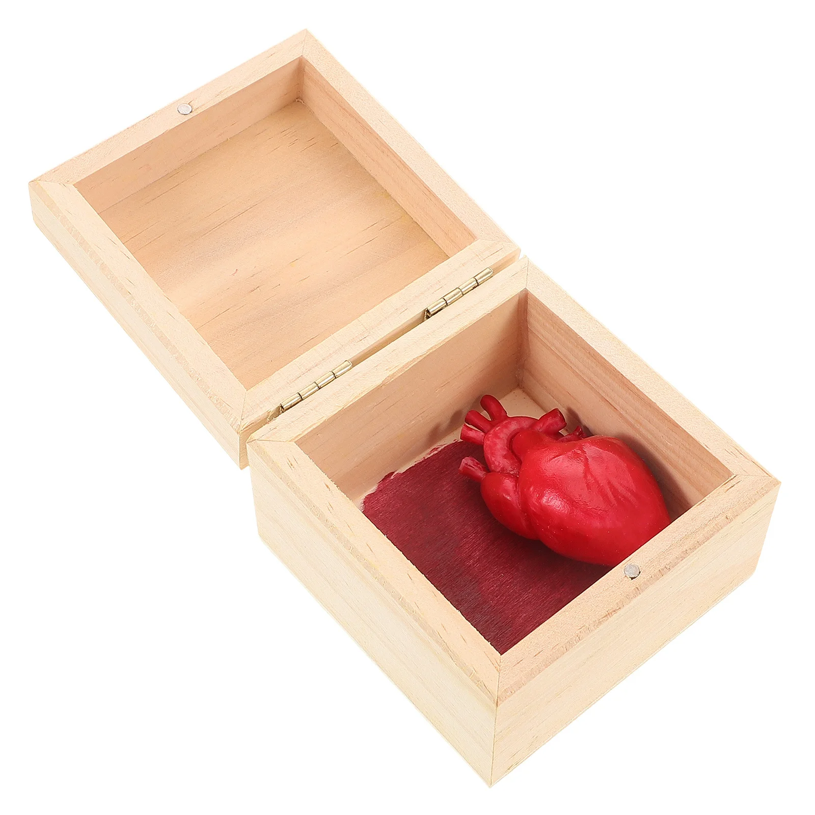 

Realistic Halloween Fake Heart Decor in Unfinished Wooden Box Hinged Lid Bloody Anatomical Heart Prop Prank Valentine's Favor