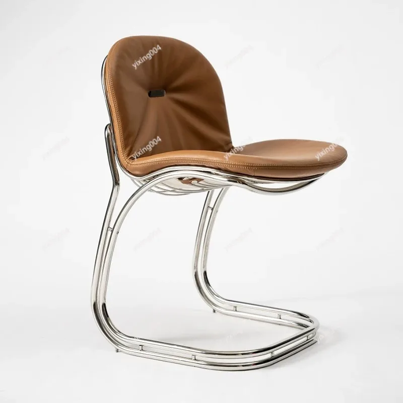 Chrome Wire Cantilever Dining Chair Retro Metal Wire‑Frame Side Chair For Home Living Room Kitchen Decor