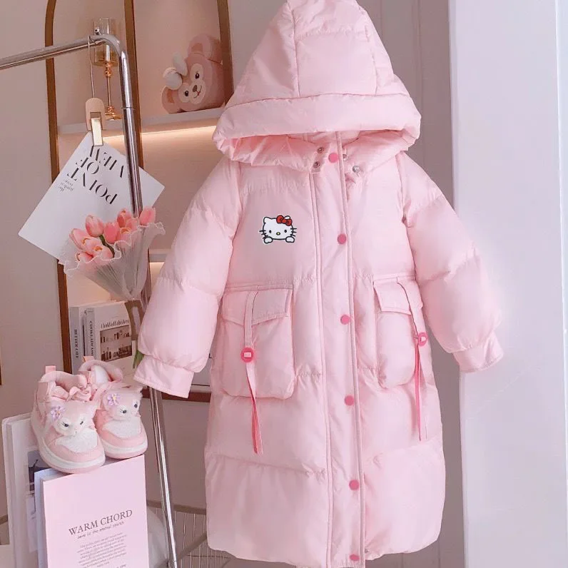 

Girls Down Jacket Kawaii Hello Kittys Long Ultra Thick Parkas Kids Cotton Padded Jacket Warm Coat Winter Clothes Padded Snowsuit