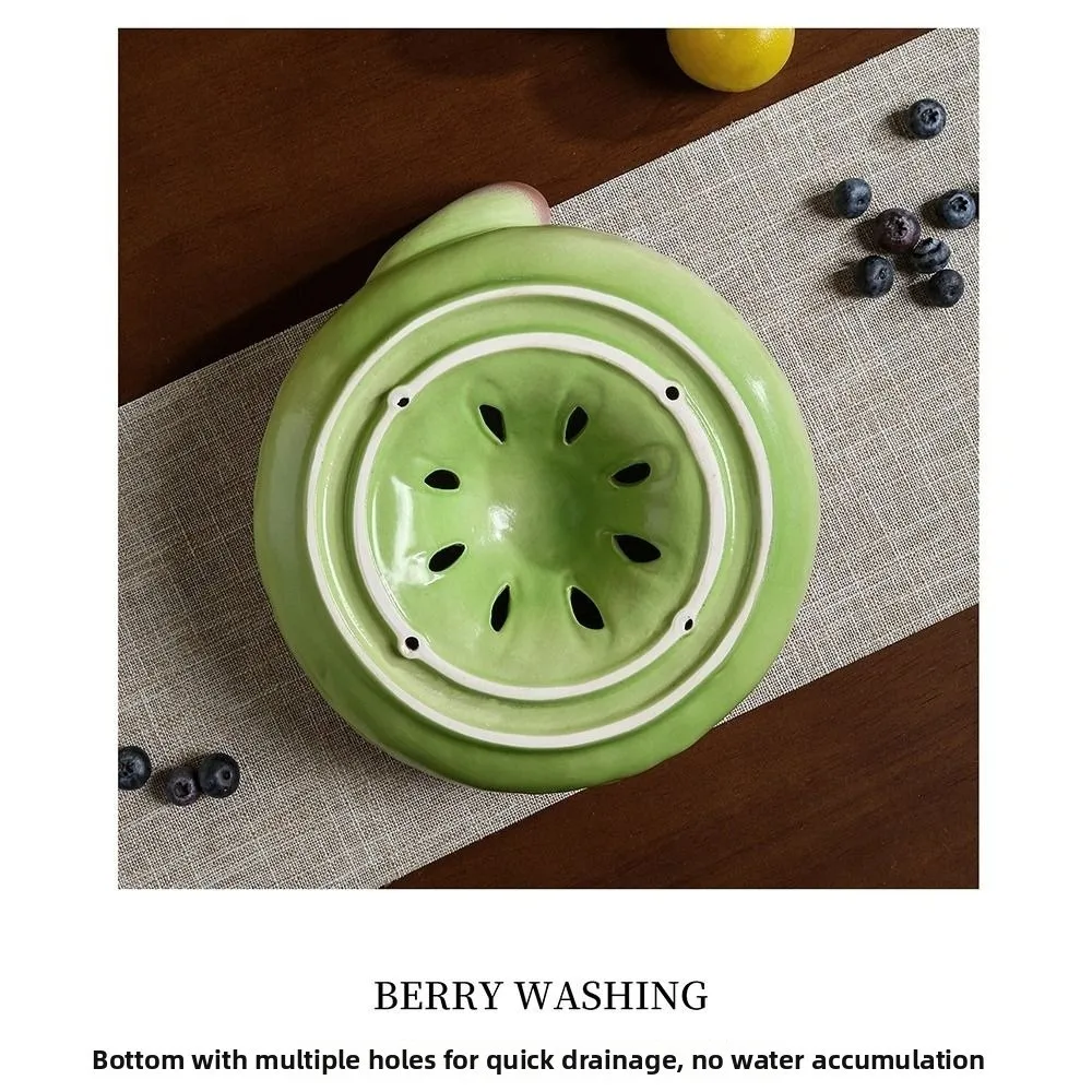 Self-Spinning Ceramic Berry Colander Bowl Easy-clean Multifunctional Berry Washing Bowl Drainage Hole Decorative