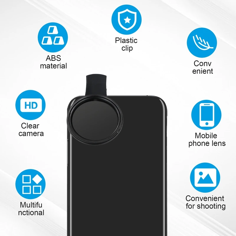 A61Z Deals 37Mm 52Mm Phone Lens Filter With Clip For Smartphone Universal ND2-400 Variable Filter For Mobile Phone Camera Lens