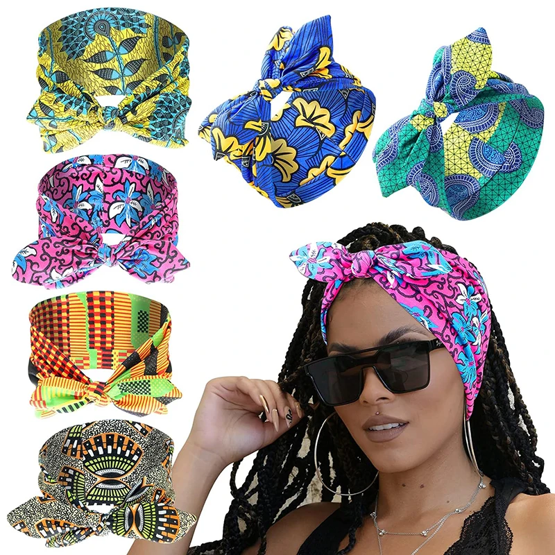 Nowy styl Boho Vintage opaska z kokardą w stylu afrykańskim opaska do włosów elastyczna szeroka wiązana chustka turban chustka na głowę akcesoria do włosów