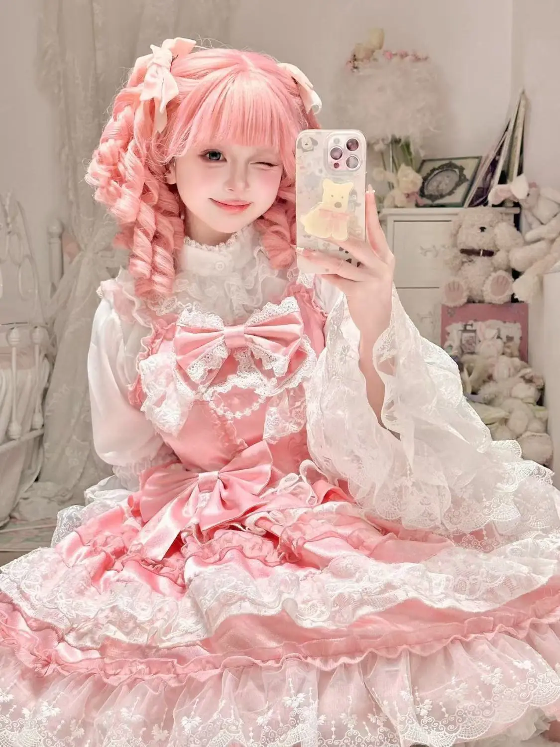 NONSAR Japanese Sweet Lolita Jsk Dress Women Y2k Bow Lace Ruffles Evening Party Princess Dresses Harajuku Flower Wedding Vestido