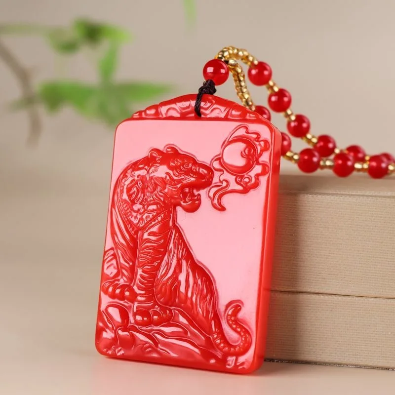 

Natural Red Hand-carved Tiger Jade Pendant Fashion Boutique Jewelry Men and Women Zodiac Tiger Necklace Gift Accessories