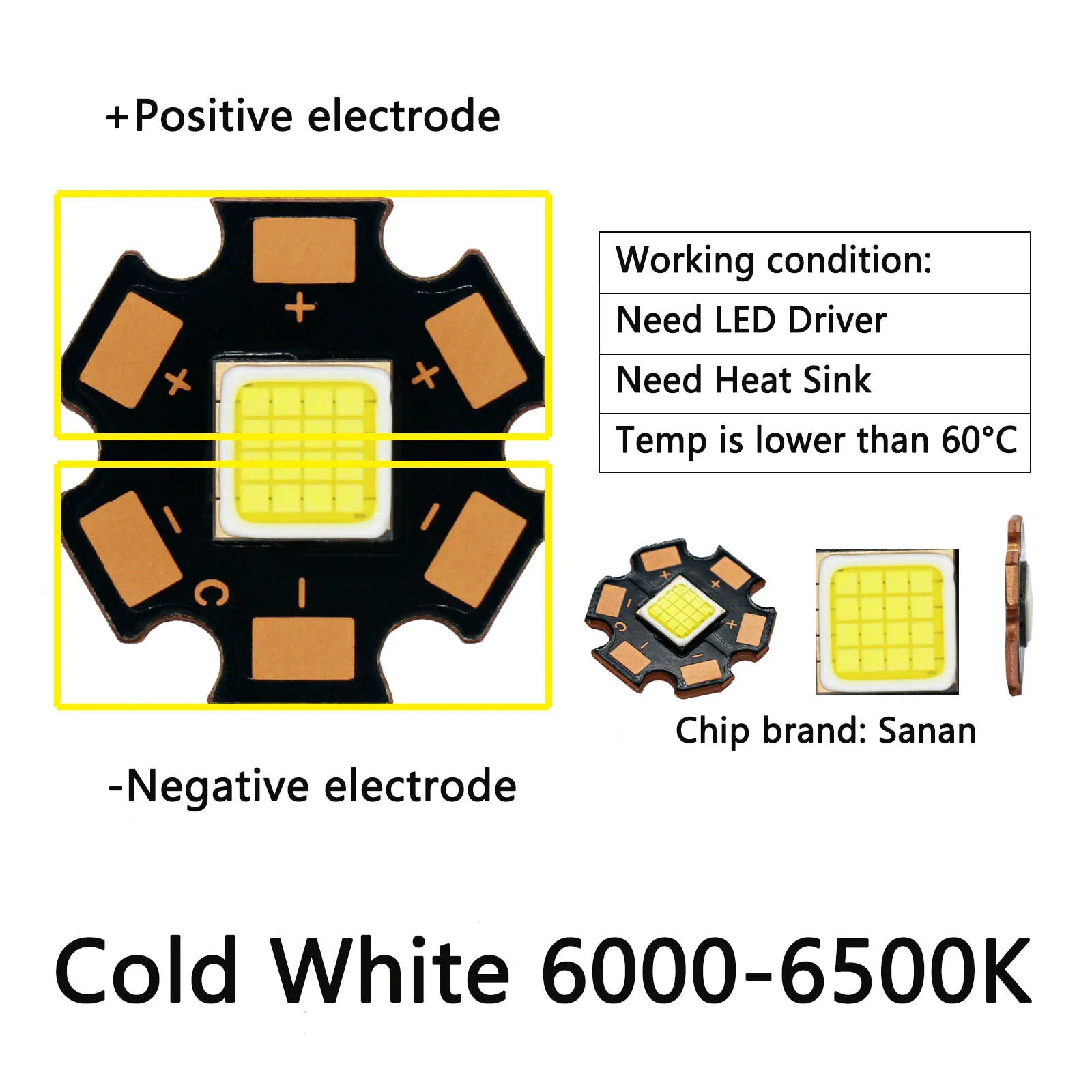 Imagem -05 - Luz Led de Alta Potência para Lanterna Contas de Cobre Faça Você Mesmo Super Brilhante dc 12v14v 6500k 4a Pcb 20 mm 50w